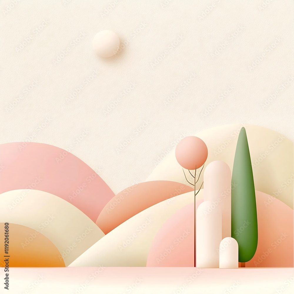 Poster serene and minimalist pastel gradient background featuring delicate pink and beige tones enhanced wi