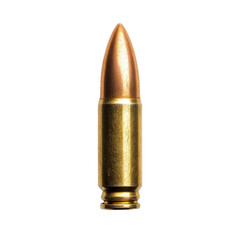 Realistic 9mm bullet isolated on transparent or white background. Assault rifle cartridge.