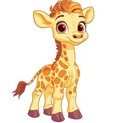 Obraz premium Cute baby giraffe, African savanna background, children's book illustration