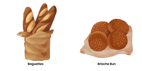 Pastries and Bread Illustration Set