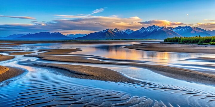 Scenic view of Bristol Bay at 1am during low tide in Alaska, Bristol Bay, Alaska, scenic, view, 1am, low tide, water, shoreline