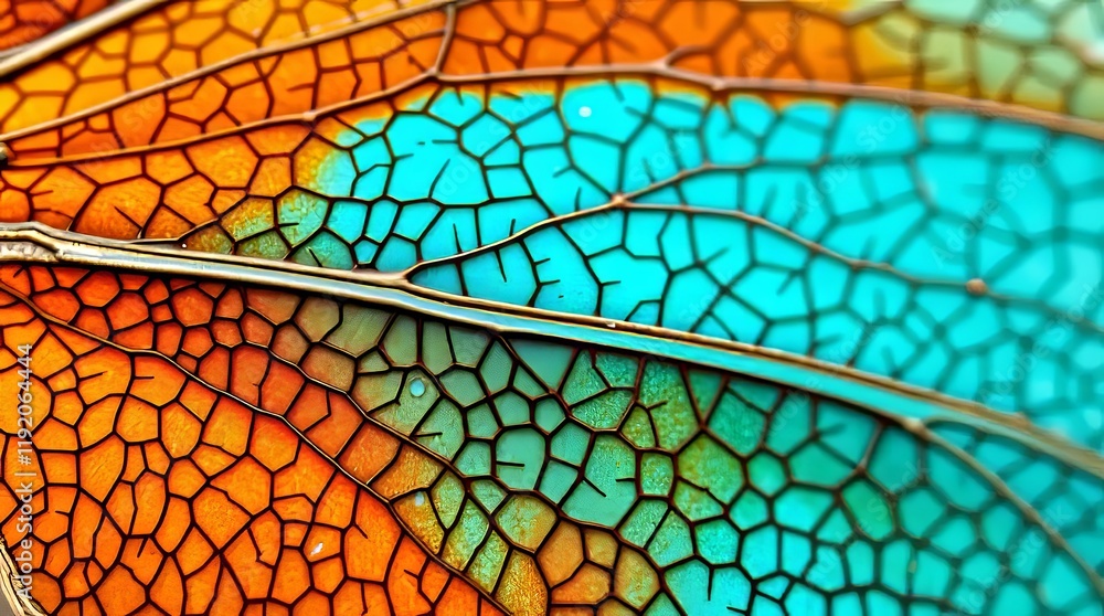 Aufkleber close-up of a dragonfly wing, with a stunning display of colorful cells and intricate patterns
