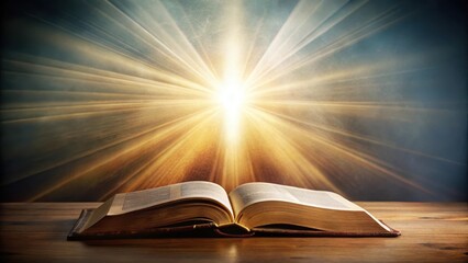 An open bible with bright light shining from its pages, spirituality, religion, faith, holy book, enlightenment