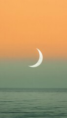 Tranquil Sunset Over Ocean with Crescent Moon - Perfect for Ramadan, Eid, and Diwali