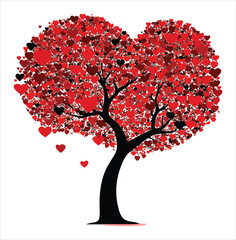 Obraz premium valentine day vector illustration love tree, tree, vector, leaf, flower, nature, spring, branch, illustration, art, heart, love, plant, design, summer, season, autumn, silhouette, blossom, floral, 