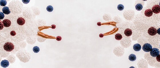 Fototapeta premium Abstract Art Red Blue White Bubbles Hands