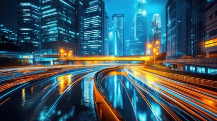 Obraz premium A futuristic cityscape at night with vibrant