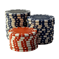 Stacked Poker Chips in Various Colors Isolated on Transparent Background for Gambling and Casino Themes