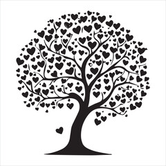 valentine day vector illustration love tree, tree, vector, leaf, flower, nature, spring, branch, illustration, art, heart, love, plant, design, summer, season, autumn, silhouette, blossom, floral, 