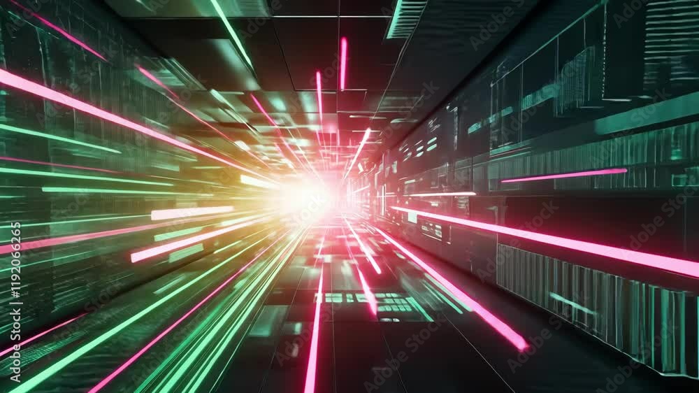 Aufkleber dynamic tunnel of light with vibrant neon colors representing speed and technology in energetic abst