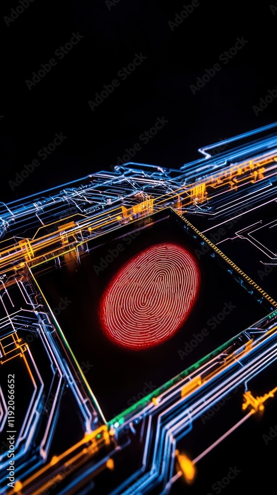 Poster cyber security fingerprint biometric authentication on circuit board
