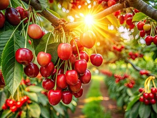 Obraz premium Juicy cherries: A bountiful harvest from a prosperous orchard, showcasing successful farming entrepreneurship.