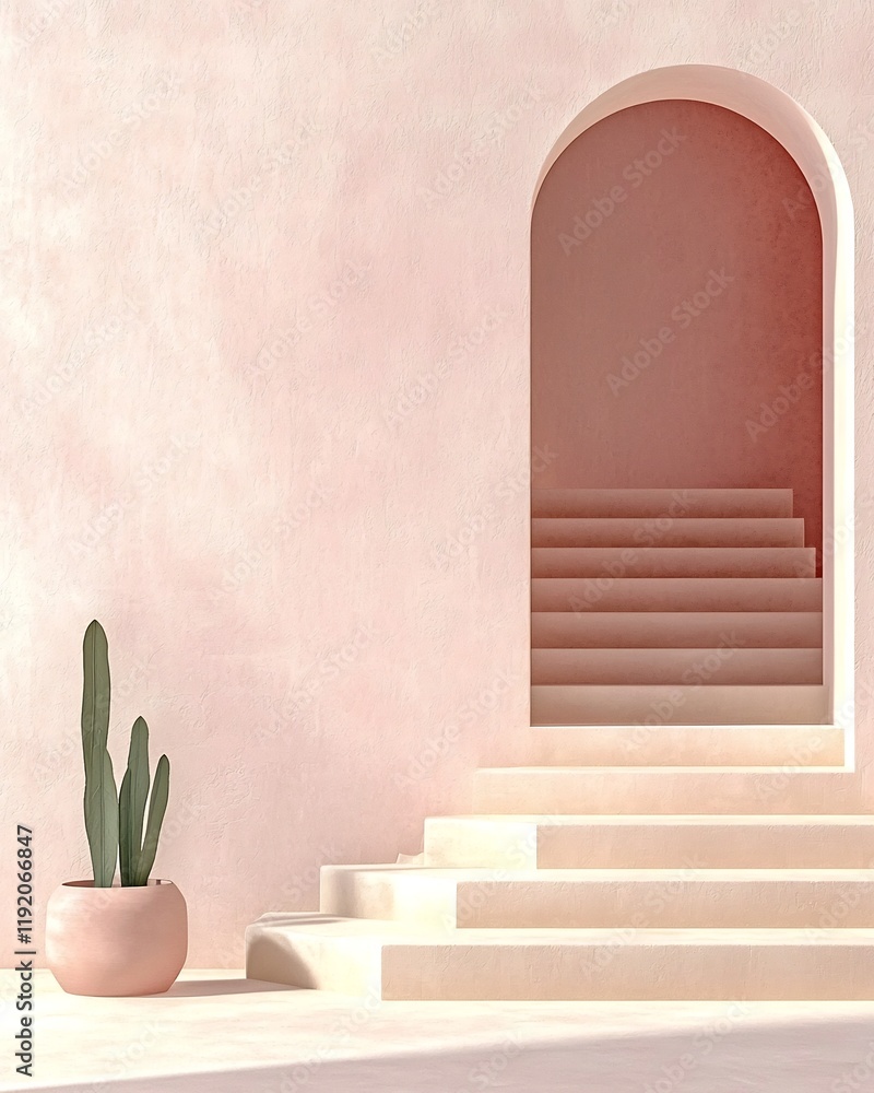 Poster sophisticated pastel gradient scene featuring a sleek arched niche with a lightly textured overlay c