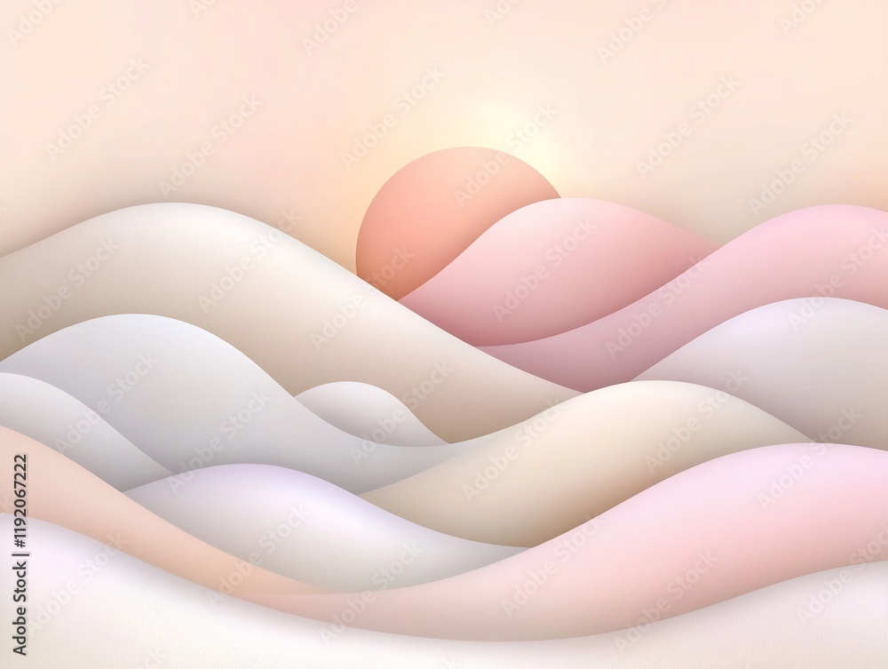 Poster tranquil and soothing pastel gradient landscape with a layered textured effect featuring a subtle co