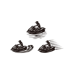 Set of Silhouette Jet Ski Vector Illustration