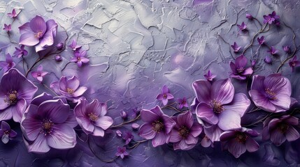 Obraz premium A textured depiction of purple flowers against a soft background, showcasing natural beauty.