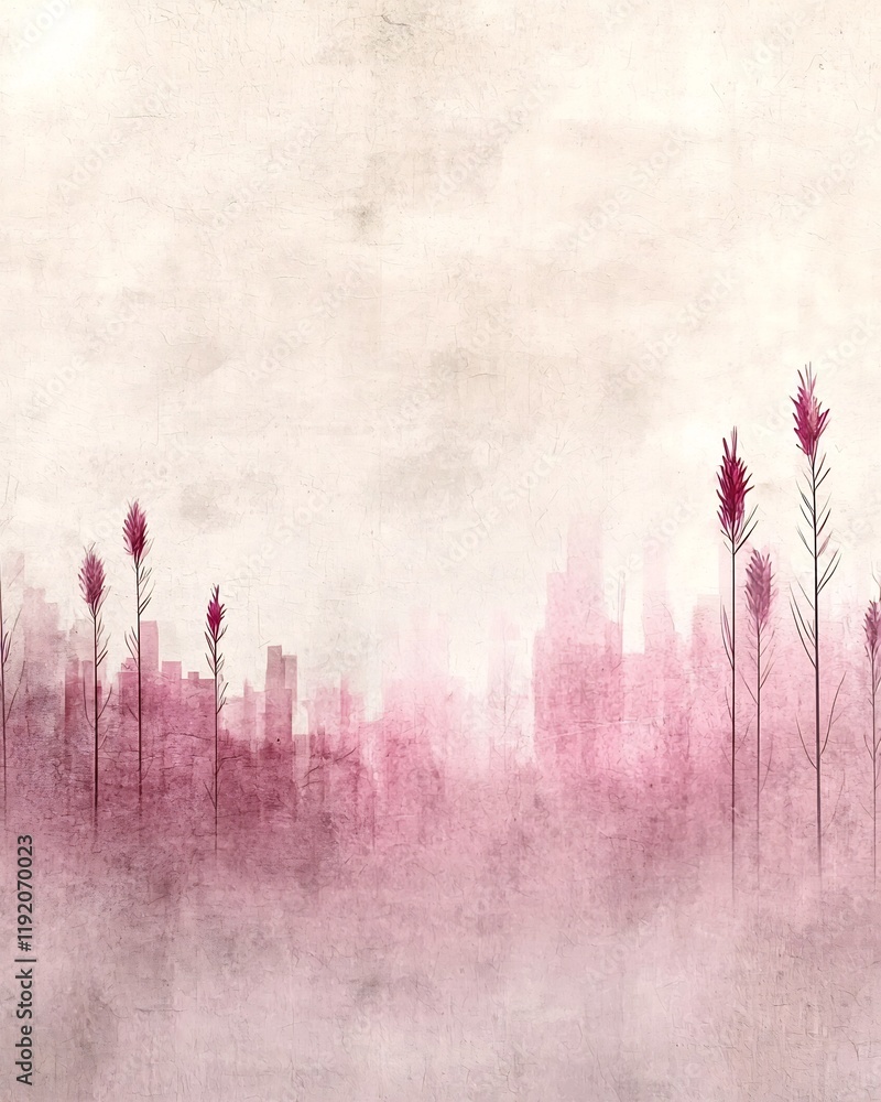 Poster soft pastel gradient scene in pale pink and light beige tones with a subtle textured overlay and a m