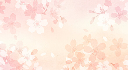 桜の和風背景素材、和紙の風合いを感じる、暖かい優しい雰囲気