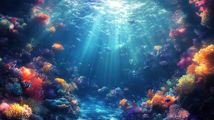 Obraz premium Fantasy underwater abstract design with surreal textures and radiant light effects