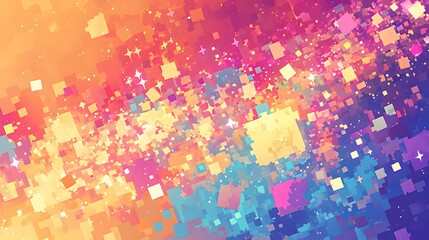 Pixel sparkle effect, shimmering in vibrant colors for a retro-style atmosphere.