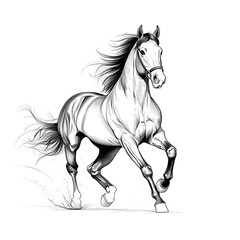 Majestic grayscale horse in full gallop, detailed musculature and flowing mane.