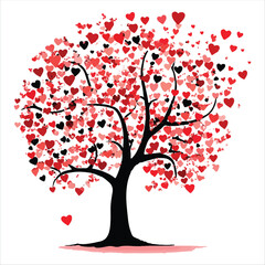 valentine day vector illustration love tree, tree, vector, leaf, flower, nature, spring, branch, illustration, art, heart, love, plant, design, summer, season, autumn, silhouette, blossom, floral, 