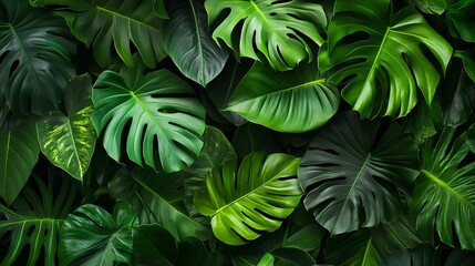 Fototapeta premium Seamless Pattern of Tropical Leaves with Monstera and Banana Leaves