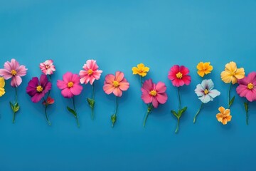 Colorful Flowers on Blue Background