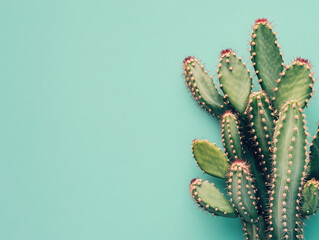 Vibrant cactus against a pastel blue background showing beauty.