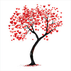 valentine day vector illustration love tree, tree, vector, leaf, flower, nature, spring, branch, illustration, art, heart, love, plant, design, summer, season, autumn, silhouette, blossom, floral, 