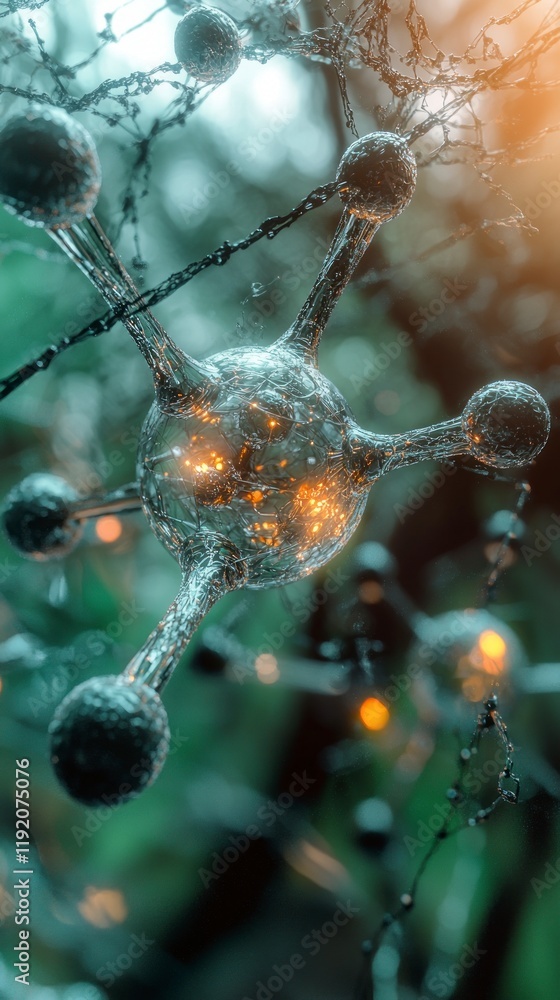 Poster glowing molecular structure science innovation microscopic abstract research technolo