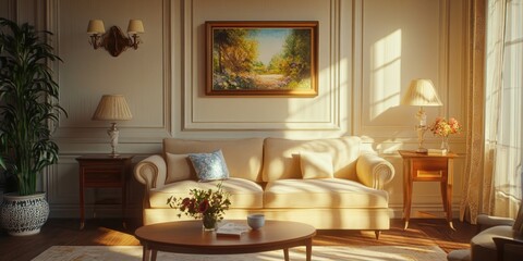 Living Room with Furniture and Painting