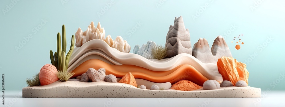 Aufkleber surreal 3d rendered digital artwork representing the diverse and imaginative geological formations w