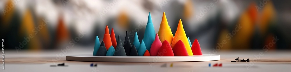Poster a 3d rendered digital artwork representing the frequency of occurrence and distribution of different
