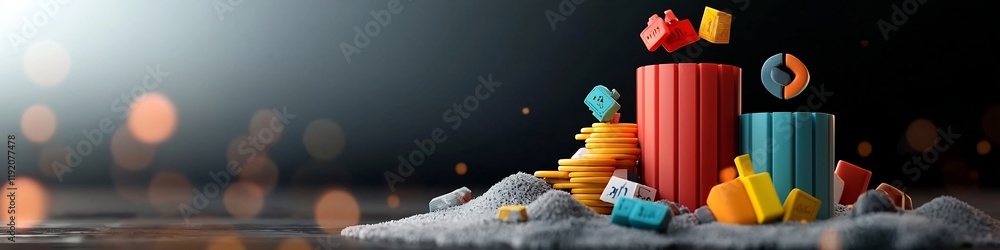 Poster a vibrant and colorful depicting the frequency of occurrence of different economic indicators such a