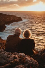 Couple on Cliff Overlooking Ocean
