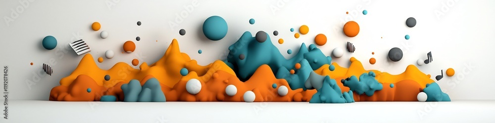 Poster vibrant and colorful digital artwork representing the frequency of occurrence of different musical g