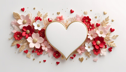 love on a clean white background with soft, romantic tones like red, pink, or gold
