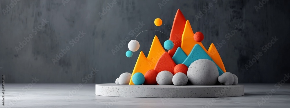 Poster conceptual 3d rendered depicting a geometric diagram that visualizes the frequency and magnitude of 