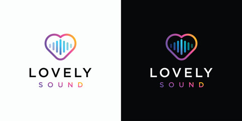 Heart and sound wave vector logo design with modern, simple, clean and abstract style. Icon for business, music recording, podcast and personal branding.