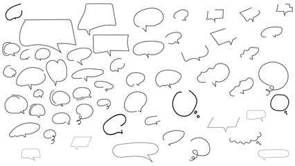 Set of blank white speech bubble in flat design, chatting box, message box icon. Balloon doodle style of thinking sign symbol. Speech bubble. thoughts and ideas, comments for people