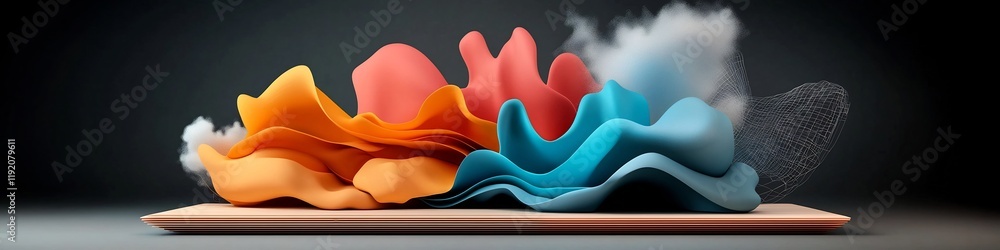 Poster a 3d rendered abstract visualization depicting the frequency distribution and dynamic interplay of t