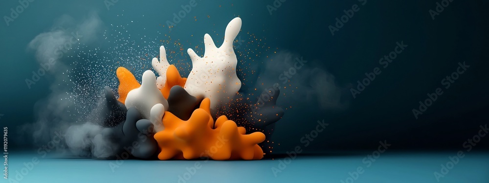 Poster a dynamic 3d depicting the explosive visualization of the frequency distribution of words in a spoke