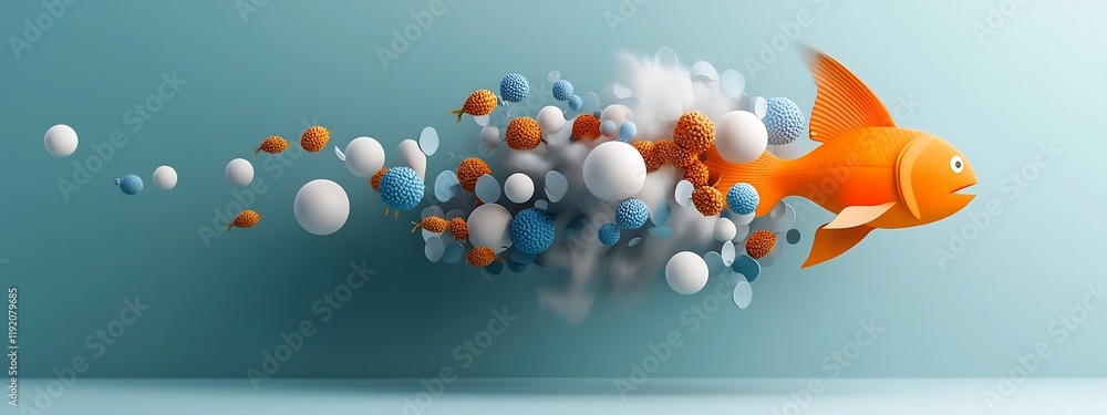 Poster a 3d rendered conceptual depicting a fluid and abstract geometric composition symbolizing the freque