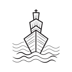 A black and white drawing of a boat icon