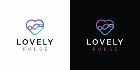 Heart shape and heartbeat wave vector logo design with modern, simple, clean and abstract style. Icons for business, health care, sports and personal branding.