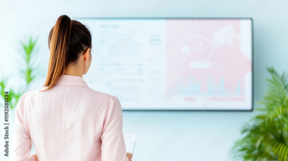 Poster business professional reviewing guidelines on a screen; business professional reflecting team dynami