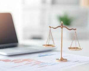 Scales of Justice in Business Setting Emphasizing Justice with Scales of Justice on Corporate Desk