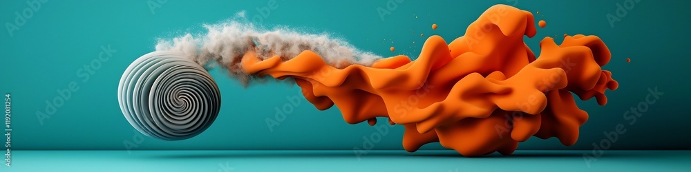 Poster abstract 3d digital depicting the dynamic and colorful visualization of a wave packet undergoing abs