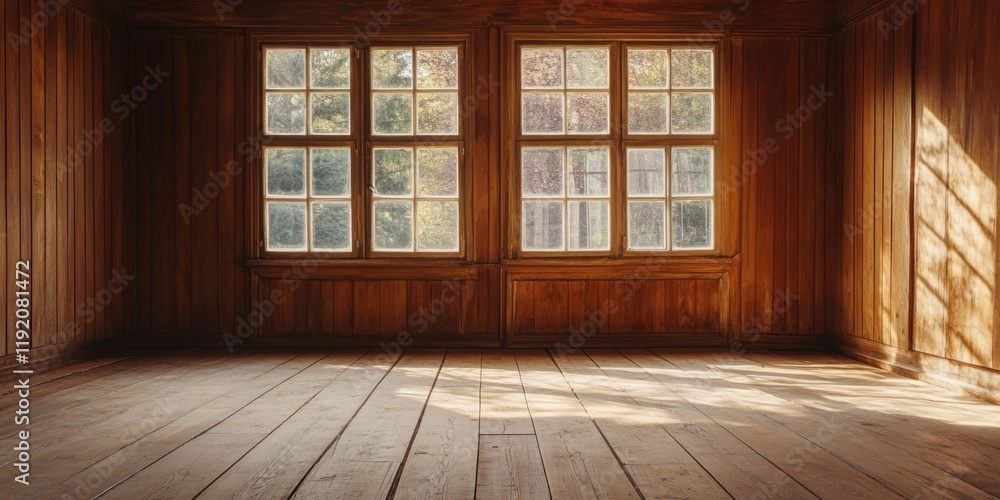 Poster Wooden Room with Window